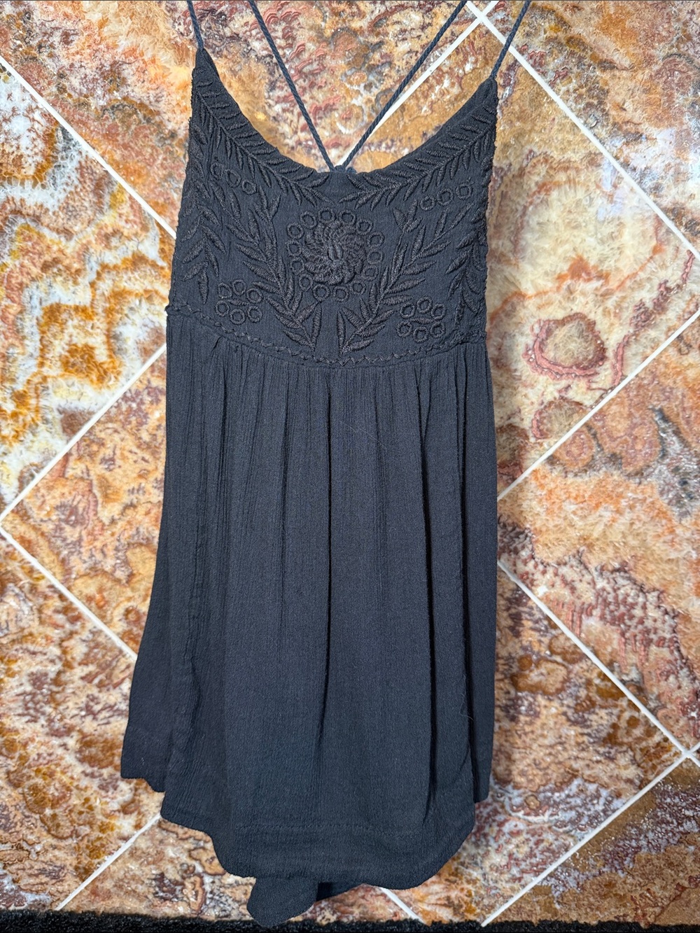 Free People Blackbird Black Embroidered Strappy Babydoll Cami Top XS